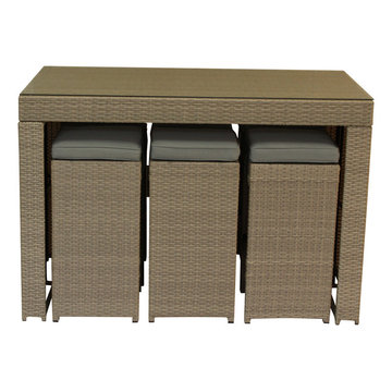 7 Piece Tan Outdoor Bar Set with Cushions