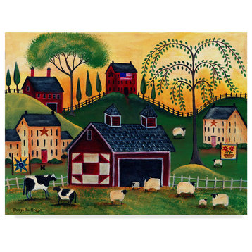 Cheryl Bartley 'Sunrise Red Quilt Barn' Canvas Art, 19"x14"