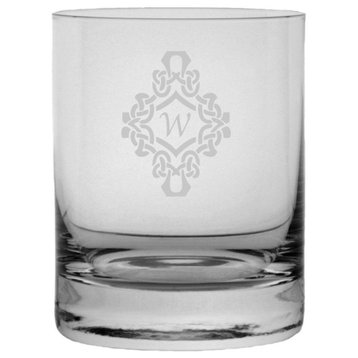 Decorated Etched Monogram 11oz. Stolzle New York Crystal Rocks Glass, Letter W