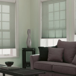 Pleated Shades | Contemporary Living Room | Gray | Modern Vase - Cellular Shades