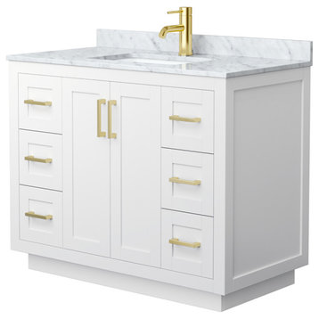 42" Single Bathroom Vanity, White, White Carrara Countertop, Sink, Gold Trim