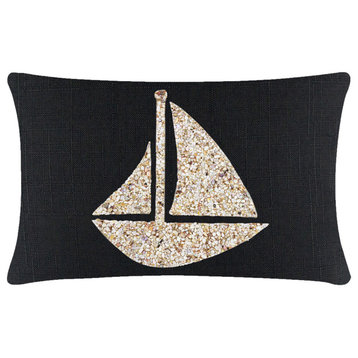 Sparkles Home Shell Sailboat Pillow, Black, 14x20"