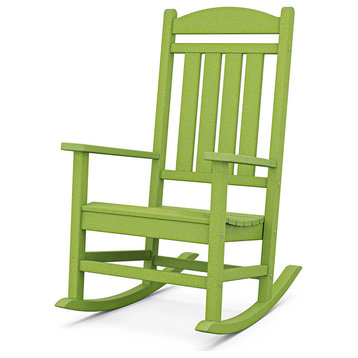 Patio Rocking Chair, All Weather Plastic Frame With Slatted Seat, Lime