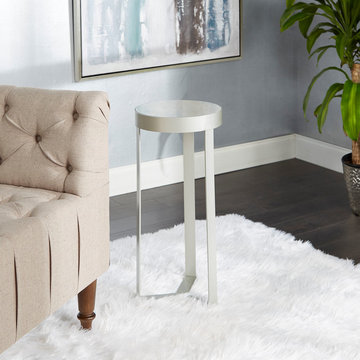 Stella Faux Marble Round Accent Table, Silver