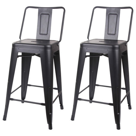 Metal Black Bar Stools With Middle Back, Set of 2