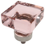 Cosmas - Cosmas 6377SN Satin Nickel and Glass Square Cabinet Knob, Pink Glass - Manufacturer: Cosmas
