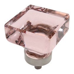 Cosmas - Cosmas 6377SN Satin Nickel and Glass Square Cabinet Knob, Pink Glass - Cabinet And Drawer Knobs