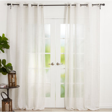 Linen Window Curtains With Sheer Design, White, 52"x84