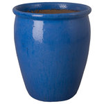 EMISSARY - Round Pot, Light Blue 29x33 - This Round planter is crafted of ceramic with a Light Blue glaze. Suitable for outdoor and indoor use. Adds color and texture to your home or garden.