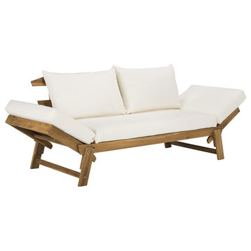 Outdoor Sofa/Daybed, Acacia Wood Frame and Cushioned Seat, Natural/Beige