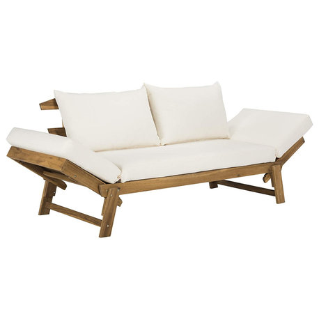 Outdoor Sofa/Daybed, Acacia Wood Frame and Cushioned Seat, Natural/Beige
