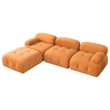 Modular Sectional Sofa, Unique Design With Tufted Teddy Fabric Seat, Orange