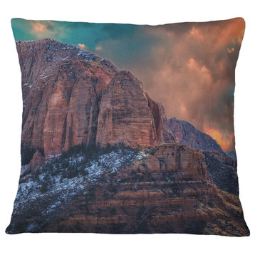 Red Rock Under Sunrise Sky Landscape Photography Throw Pillow, 16"x16"