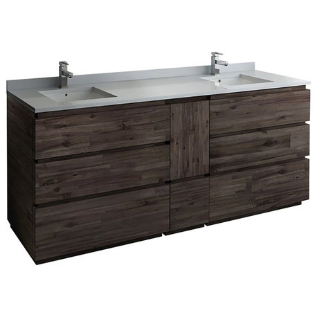 Fresca Formosa 84" Floor Standing Double Sinks Bathroom Cabinet in Brown