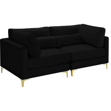 Julia Velvet Upholstered 2-Piece Modular Sofa, Black