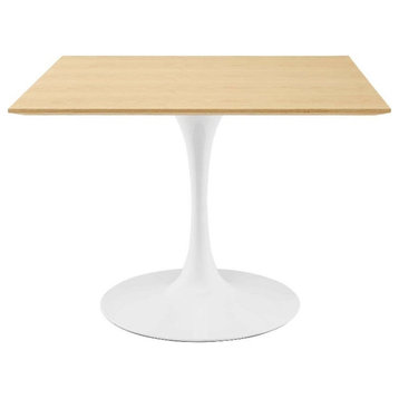 Modway Lippa 39.5" Modern Wood Square Dining Table in White & Natural