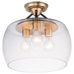 Maxim Lighting - Goblet 3-Light Semi Flush Mount - Simple yet elegant frames are finished in two tone finishes to add upscale element to this economical collection. Frames are available in either Bronze with Antique Brass accents or Black with Satin Nickel accents. Both are supplied with Clear glass shades inspired by stemware for a tailored profile.
