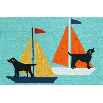 Liora Manne Frontporch Sailing Dog Indoor/Outdoor Rug Blue 2'6x4'