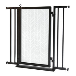 Fusion Gates - 32"-36" Black Fusion Gate with Chevron Trail in White Design - Baby Gates And Child Safety