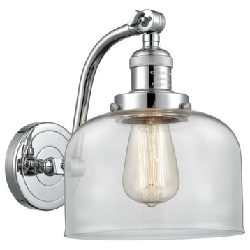 Large Bell 1-Light LED Sconce, Polished Chrome, Glass: Clear