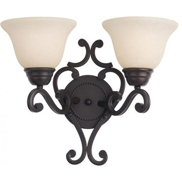Two Light Oil Rubbed Bronze Frosted Ivory Glass Wall Light