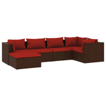 vidaXL Patio Lounge Set Outdoor Sectional Sofa Set 6 Piece Poly Rattan Brown