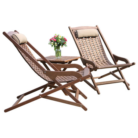 3-Piece Eucalyptus Folding Swing Lounger Set