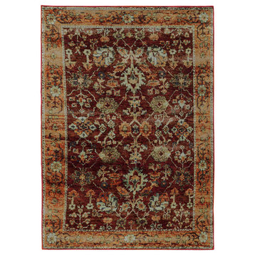 Adeline Distressed Bordered Red and  Gold Area Rug, 1'10"x3'2"