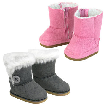 2-Pair Winter Boots for 18"Doll Pink/Gray