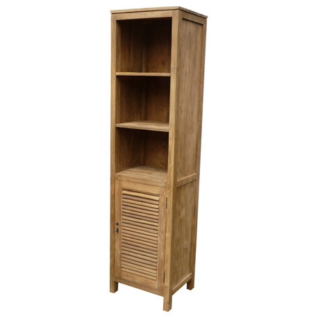 Recycled Teak Wood Louvre Cabinet 3 Open Shelves and Louvered Door