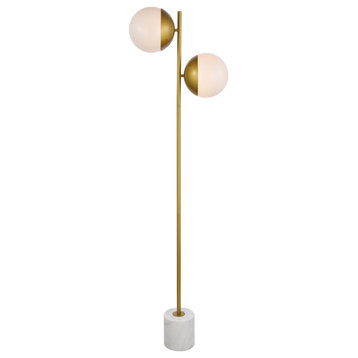 Eclipse 2 Light Floor Lamp, Brass With Frosted White Glass