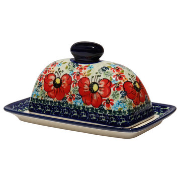Polish Pottery Butter Dish, Pattern Number: 296ar