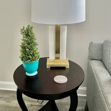 Turquoise-Gray Transitional Living Room