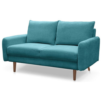 Pemberly Row Contemporary 58" Round Arm Fabric Standard Loveseat in Blue