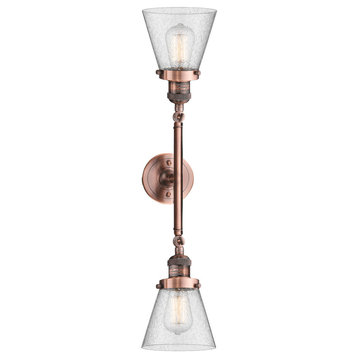 Vertical 2-Light Vanity Light, Antique Copper, Glass: Seedy