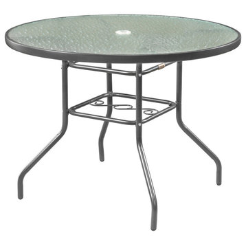 Rio Brands Sienna Metal Gray Round Patio Glass Top Table, 40-Inch