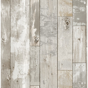 Distressed Wood Panel Wallpaper, Gray, Bolt