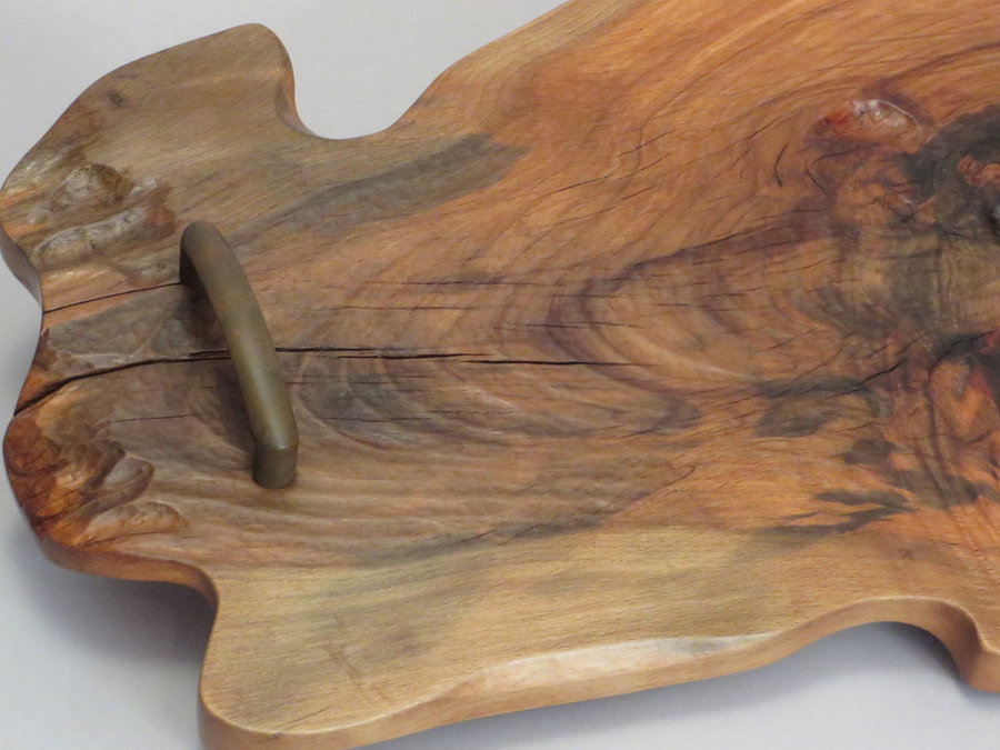Tray 17020 DETAIL: Beech, Footed, Rustic Surface, Pull Handles.