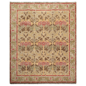 8'x10' Hand Knotted Wool Arts and Craft Oriental Area Rug, Brown Color