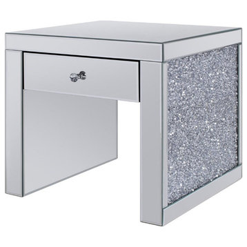 ACME Noland End Table in Mirrored and Faux Diamonds