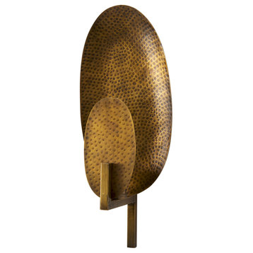Clarence 7.0Lx5.3Wx17.0H Metal Hammered Gold Round Wall Sconce