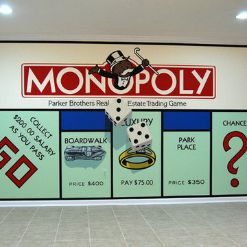 Monopoly Mural and Poker Cards Mural hand painted by Tom Taylor in a Game Room