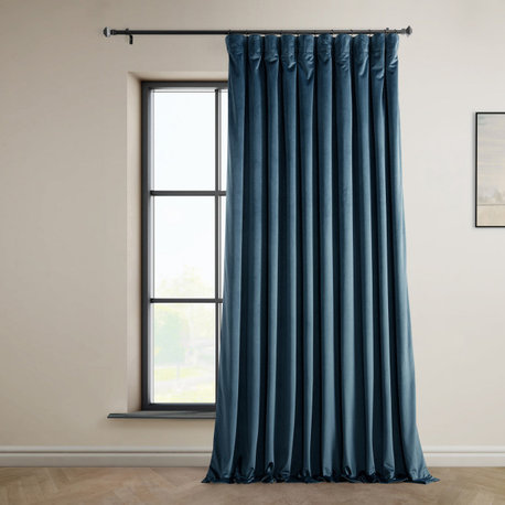 Heritage Plush Velvet Extrawide Curtain Single Panel, Avalon Blue, 100"w X 120"l