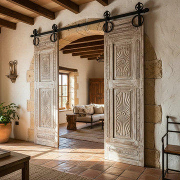 Carved Sliding Barn Doors, Statement Feature Wall