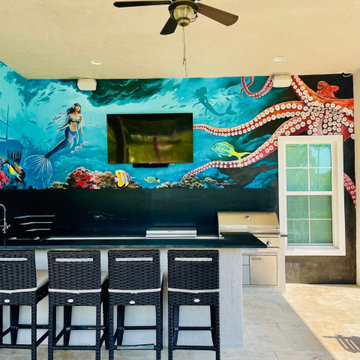 Underwater Mural with Mermaid and Octopus