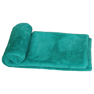 Solid Faux Fur Couch Throw Blanket, Green