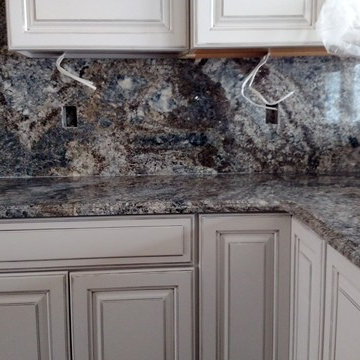 Blue Flower Granite Full Height Splash Kitchen