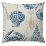 Joita, llc - Under The Sea Navy Indoor/Outdoor Pillows, Sewn Closure, Set of 2 - Set of 2 - UNDER THE SEA (navy) is a sea-worthy pattern of sea creatures in muted tone-on-tone colors of tan and natural with a deep navy accent. Constructed with an outdoor rated thread and fabric. Printed pattern on polyester fabric. To maintain the life of the pillow, bring indoors or protect from the elements when not in use. Spot clean, hang to dry. Do not dry clean. Two complete pillows with stuffing and sewn closures.