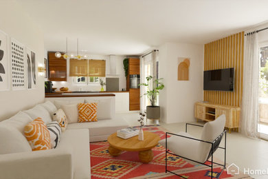 Aménagement d'un salon éclectique ouvert.
