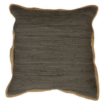 Solid Anthracite Gray Jute Bordered Throw Pillow